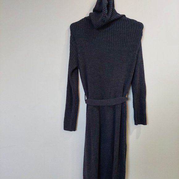 Long Sweater  Hoodie Open Tie Belt Wrap Grey Cardigan Knit, Size S - Picture 2 of 5